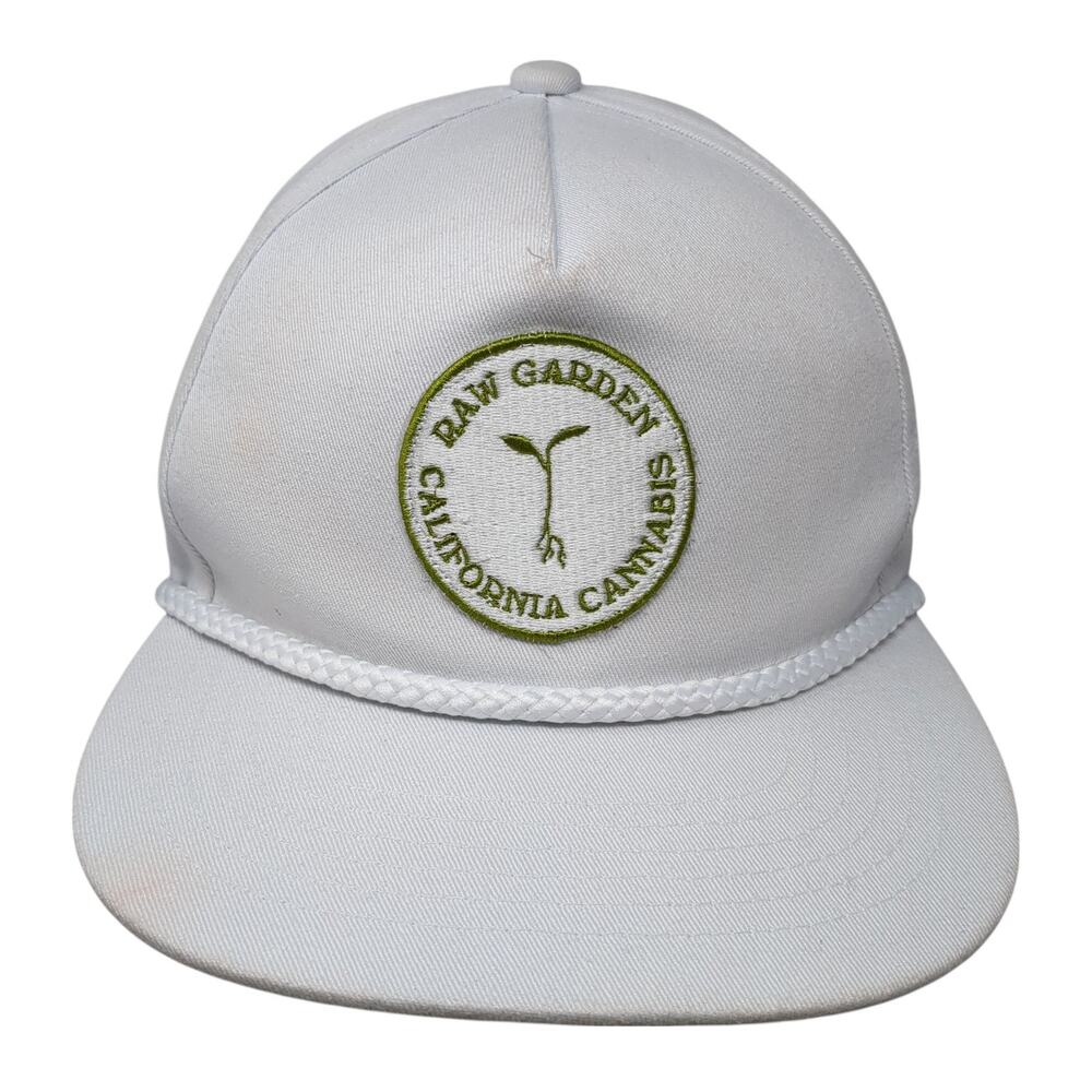 Raw Garden California Cannabis Snapback 5 Panel Cap White OS Rope Academy Fits